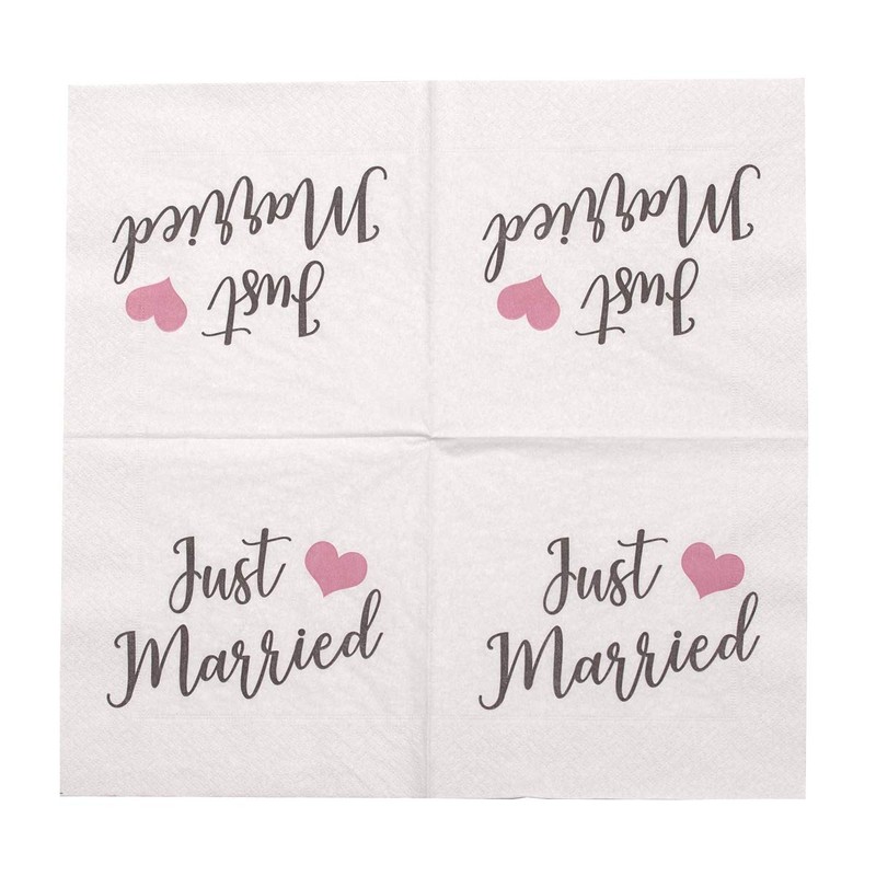 20 Napkins 'Just Married' 33 x 33 cm – Taupe