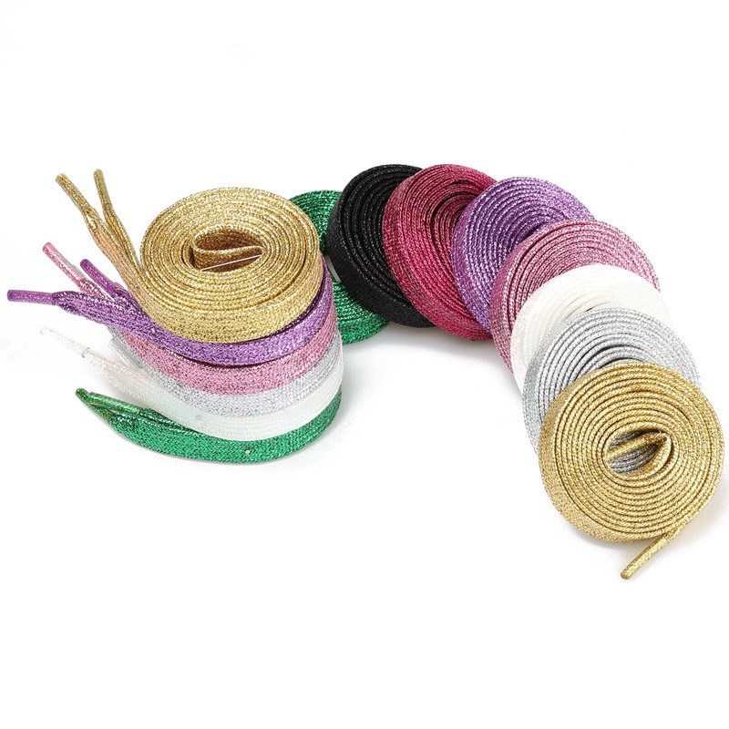 Olukssck [2 Pairs] Flat Glitter Shiny Metallic Shoe Laces for