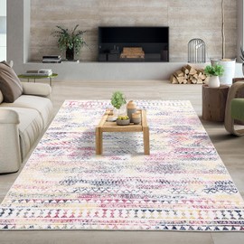 GarveeHome Living Room Area Rug 9x12 Boho Rug Indoor Non-Slip Large Bedroom Rug Stain Resistant Throw Floor Carpet Geometric Dining Room Rug Moroccan Accent Rug for Home Office, Colorful