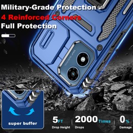 ATUMP for Moto G 5G 2024 Case with [2Pcs] HD Screen Protector, [Military Grade Shockproof] & Slide Camera Cover, 360° Rotated Ring Kickstand Protective Case for Moto G 5G 2024,Navy Blue