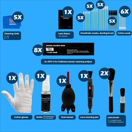 MMOBIEL Sensor Cleaning Set - 53 Pieces - Lens Cleaning, Camera Lens Cleaning, Sensor Cleaning - DSLR Camera Cleaning Set with APS-C and Full Format Cleaning Swabs