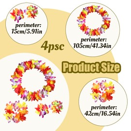 4pcs Hawaiian Garland, Garland Birthday Decorations Party Adults Flower Beach Props Kids Necklace Decoration Accessories Kids'Favours Supplies Props,for Costume Grass Flowers Skirts Adult (Colorful)