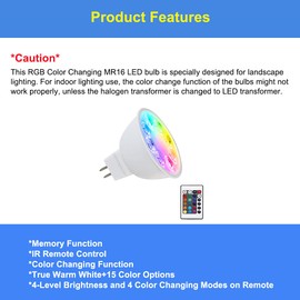 Makergroup MR16 Color Changing LED Bulbs, RGB GU5.3 Bi-pin Light, Warm White+15 Multicolors and 4-Level Brightness on Remote Control for 12V Low Voltage Landscape Lighting and Holiday Lights 4W 3-Pack