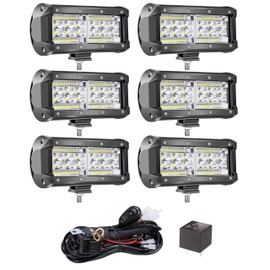 7 Inch LED Light Bars, 240W 24000lm LED Work Lights Pods for Tractors Truck Combo Beam Boat Trailer Pickup Car RZR ATV UTV RV, 6 Bundle with Wiring Harness