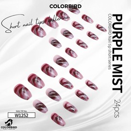 COLORBIRD Nail Tips, Short, 24 Pieces, Red, Pink, Nail Tips, Short, Cute, Ballerina (W1252)