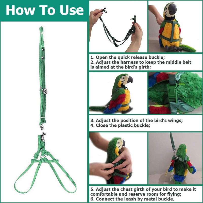 ASOCEA Adjustable Bird Harness Leash,Parrot Harness Leash Pet Anti-bite Training