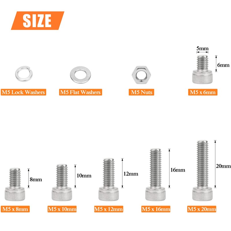 HELIFOUNER 210 Pieces M5 x 6mm /8mm /10mm /12mm /16mm