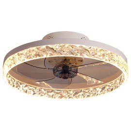 Huhelm Flush Mount Ceiling Fan with Lights, 19.7in Low Profile Ceiling Fan 3 Color Dimmable 6 Speeds Reversible Blades Timing with Remote &APP Control for Bedroom Living Room (White)