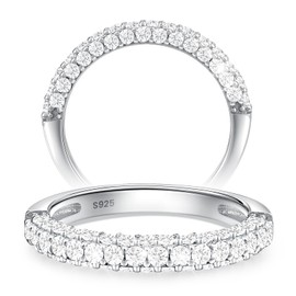 RINEY&KY Moissanite Rings for Women White Gold Plated Half Eternity Band Sterling Silver Wedding Bands Non Tarnish 3rows D VVS1 Real Certified Moissanite Diamond Size 9US