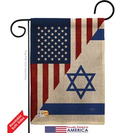 Breeze Decor GS108388-DB US Israel Friendship GF Burlap Flags of The World Impressions Decorative Vertical 13" x 18.5" Double Sided Garden Flag Set Metal Pole Hardware