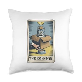 The Emperor Tarot Card Cat In Box Food Bowl Funny Cat Throw Pillow