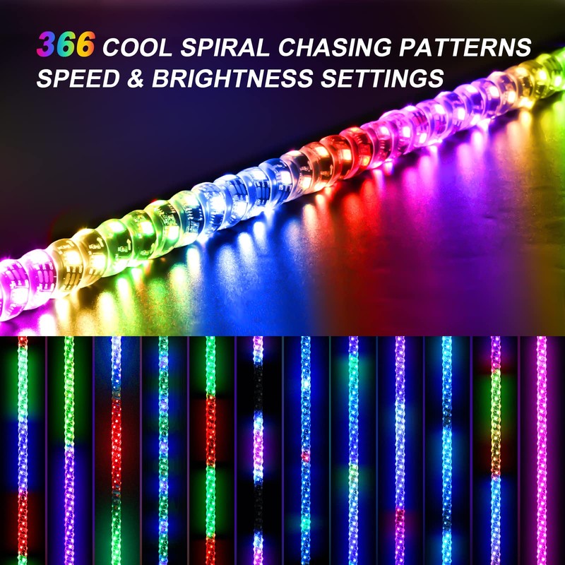Ehaho 2 Pack 1FT LED Whip Lights With Spring Base,