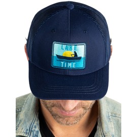 Funky Junque - Gorra de béisbol para hombres y mujeres, con parche de malla para exteriores, ajuste ajustable, retro, transpirable, Lake Time - Azul marino, Talla única