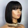 Fereowth 12 Inch Bob with Bangs Wigs for Women Human