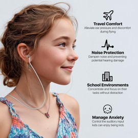 Kids Ear Plugs (6yrs +) with Cord, Reusable Airplane Ear Pressure Relief Earplug for Child Adult with Small Ear-canals, Ear Protection for Focus, Travel, Anxiety Stress, School, 25 dB Noise Reduction