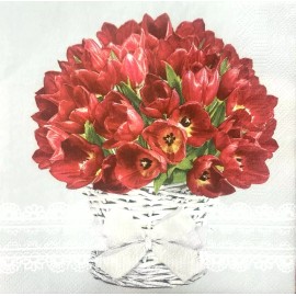 Decoupage Paper Luncheon Napkin Spring Floral Bouquet Red Tulip - Pack of 20