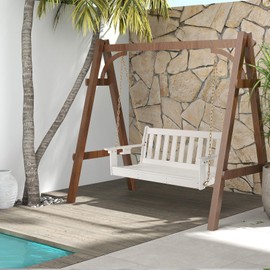 Tangkula 2 Person Hanging Porch Swing, Outdoor Bench Swing with Adjustable Chains, Hidden Cup Holder, HDPE Tree Swing Chair for Patio Backyard Deck Garden, 54 Inch