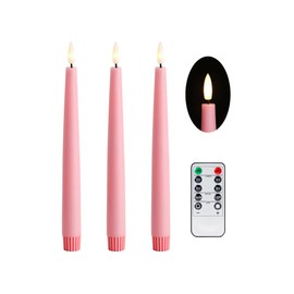 Stmarry Pink Flameless Taper Candles with Remote and Timer, 9.65 Inch Real Wax LED Candlesticks, Dripless Battery Operated Tall Candles with 3D Flickering Flame, 3 Pack