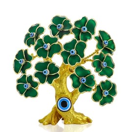 9inch Turkish Blue Evil Eye Tree with Green Flowers for Good Luck Protection Feng Shui Fortune Showpiece Table Centerpiece