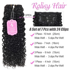Rolisy Curly Clip In Hair Extensions Human Hair 20 Inch Water Wave Hair Extensions Clip In Human Hair for Black Women Water Curly Hair Clip Ins Soft Brazilian Remy Hair Thick Ends