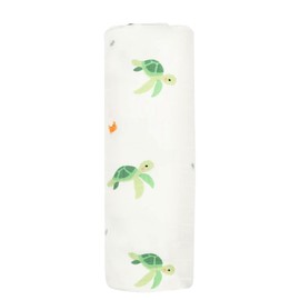 Bamboo Viscose Muslin Baby Swaddle Receiving Blanket, 70% Viscose Made from Bamboo, 30% Cotton Muslin - Imported (Turtle)