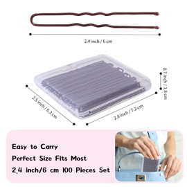 U Shaped Hair Pins, 100PCS 2.4inch Bun Hair Pins for Women Kids Girls Hairdressing Salon with Storage Box, for All Hair Types - Brown