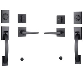 Matt Black Handleset for Front Door, Side Door and Back Door (Keyed Entry Handle and Dummy Hanlset Set),MDHST2017DB-SET