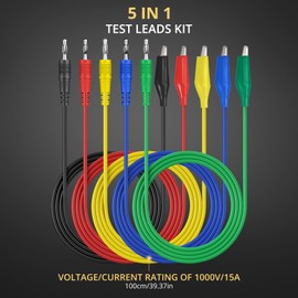 AMTOVL Multimeter Test Leads - 5PCS Double Ended Alligator Clips, Multimeter Test Lead Wire Cable Flexible Copper Cable 5 Colors (Banana Plug to Insulated Sleeve Alligator Clips)
