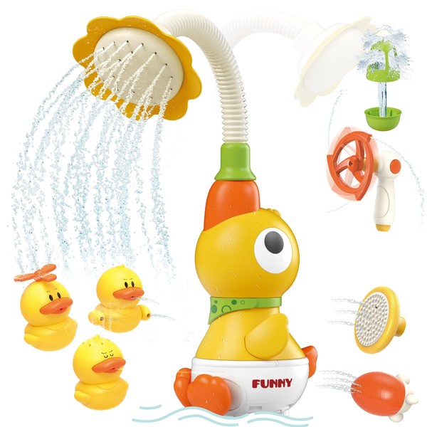 Baby Bath Toy, Water Fountain with Rotating Duck, Shower Sprayer,