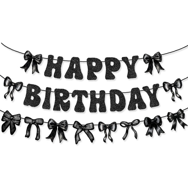 Black Bow Birthday Decorations Bow Happy Birthday Banner Garland for