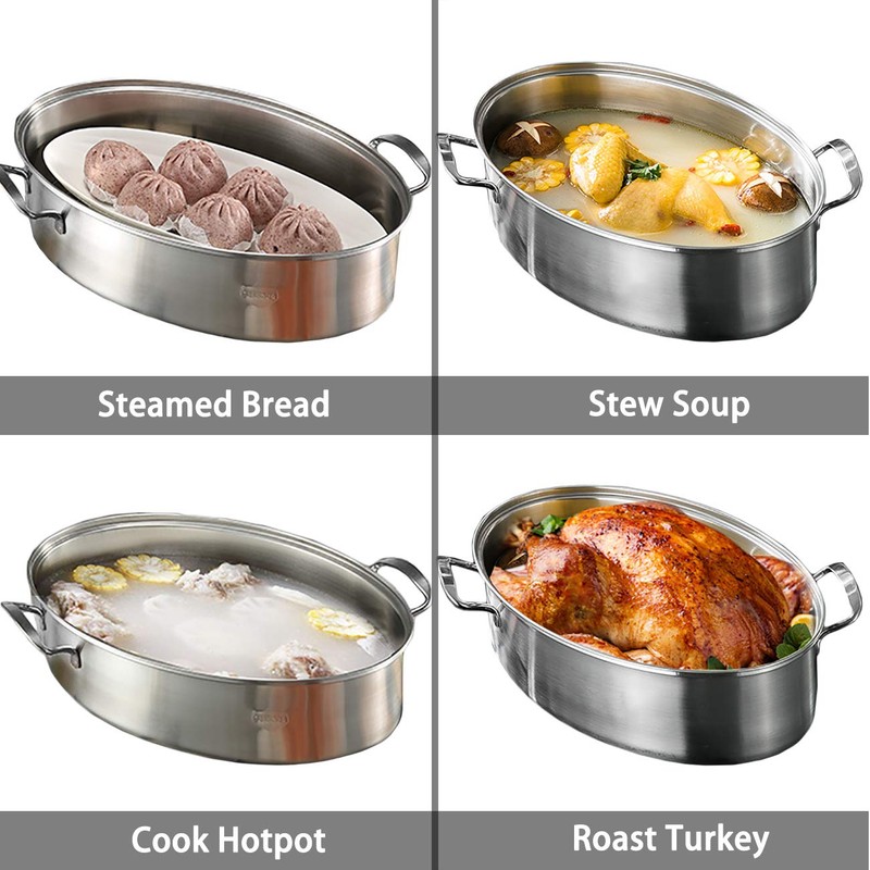 Eglaf 8Qt Stainless Steel Fish Steamer - Multi-Use Oval Cookware