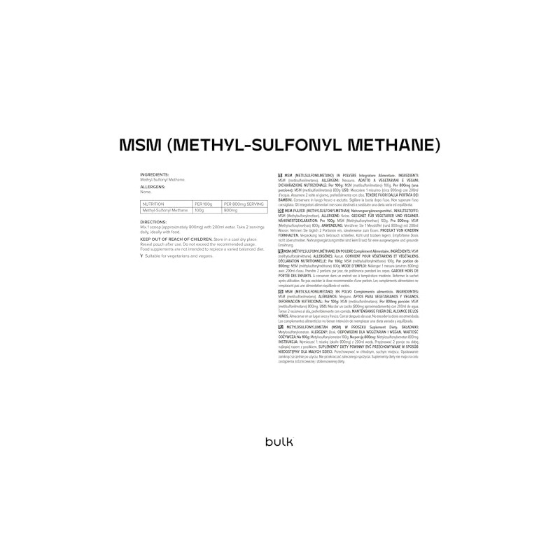Bulk MSM Powder (Methyl-Sulfonyl Methane), 1 kg