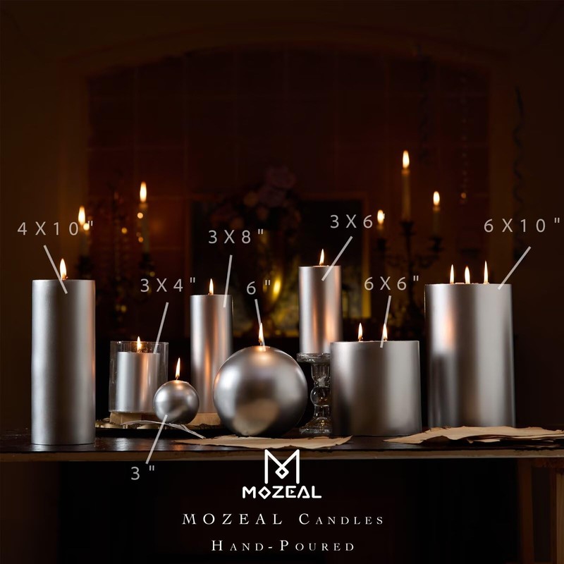 MOZEAL 3" x 4" Hand-Poured Unscented Candle,Dripless Pillar Candle Set