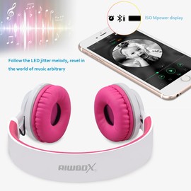 Riwbox WT-7S Kids Bluetooth Headphones Light Up, Foldable Stero Wireless Headset with Microphone and Volume Control for PC/Tablet/TV/Travel