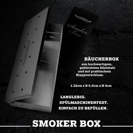 BBQ Smoker Box – Stainless Steel Smoker Box – Smoker Grill Flair for Every Grill Model – Dimensions: L 22 cm x W 9.5 cm x H 4 cm (Smoker Box)