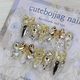 Luxury Christmas handmade nail tips - Almond S / 럭셔리 크리스마스 수제네일팁 - 아몬드S