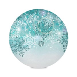 ALAZA Silver Winter Teal Turquoise Snowflakes Christmas Round Placemats for Dining Table Placemat Set of 4 Table Settings Table Mats for Home Kitchen Holiday Decoration