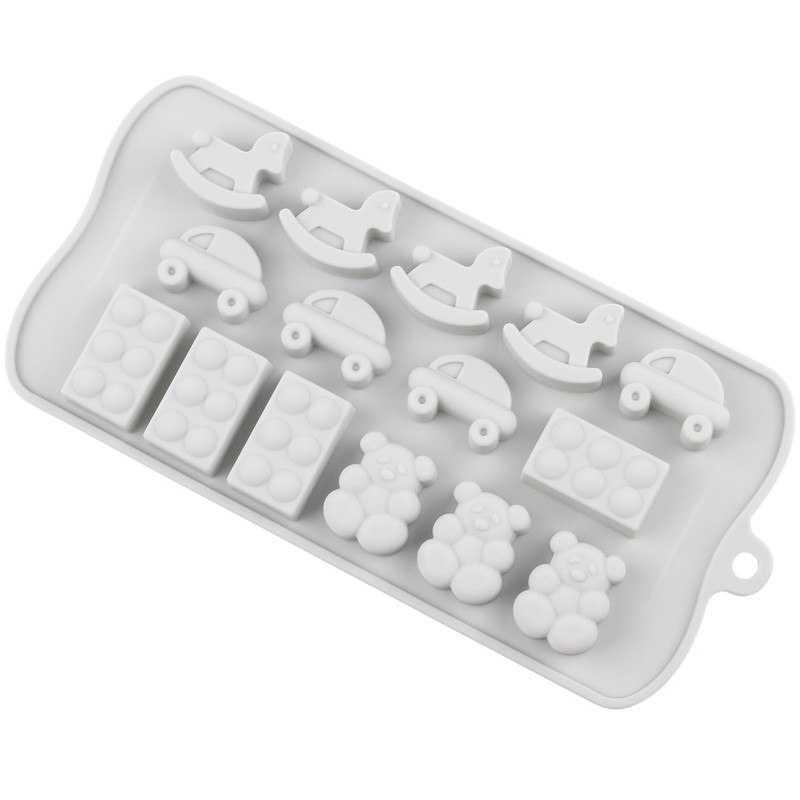 AIBOYA 15 Cavity Bear Silicone Candy Molds Car Wooden Horse