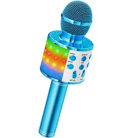 Microphone for Karaoke, Ankuka Bluetooth Microphone with Speaker and Dynamic Light, Wireless Microphone Karaoke for Children Vocal, Recording, Home Party, Compatible with Android/iOS/PC, Blue