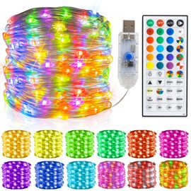 Dazzle Bright 32.8 FT RGB Copper Wire Fairy Lights, 100 LED USB String Lights with Remote & Timer, Waterproof Indoor Outdoor Decoration for Christmas, Party, Wedding