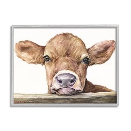 Stupell Industries Cute Baby Cow Animal Watercolor Painting Framed Giclee Art Design by George Dyachenko