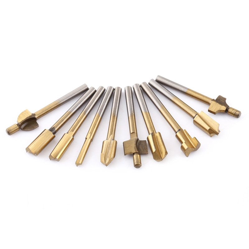 10pcs HSS Titanium Coated Woodworking Edge Cutters Trimmer Router Machine