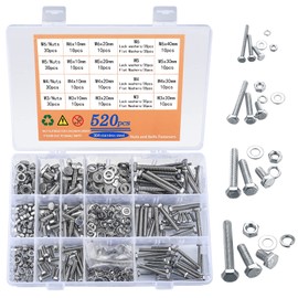 520 Pcs Hex Bolts, Nuts, and Washers Set, M3/M4/M5/M6 Stainless Steel Hexagonal Screws, Machine Screws, Full Thread Screws and Fasteners (520)
