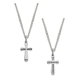 Women's Stainless Steel Army Wife Cross Necklace - 1 Corinthians 13:8