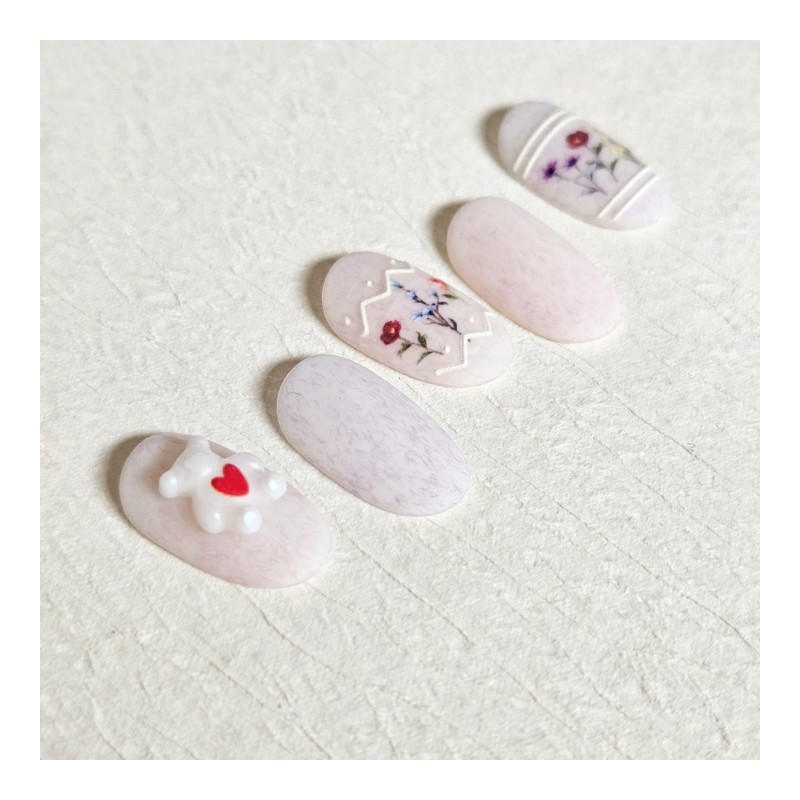 Heart Bear Handmade Nail Tips - Almond Midi / 하트베어