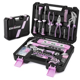 Enventor Pink Tool Kit Set for Women, 146PCS General Household Hand Tool Kit with Storage Toolbox, Ladies Small Basic Tool Kits for Home Maintenance, DIY Projects