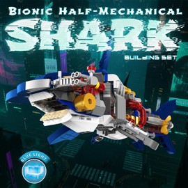 Suplanet Mechanical Shark Building Set with Lights, Rotatable Link Components & Display Stand, STEM Building Set for Boys 8-14, Home Office Decor for Adults, Mechanical Enthusiasts（631PCS）