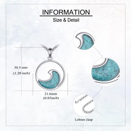 HKPATOP Wave Necklace 925 Sterling Silver Turquoise Ocean Wave Pendant Necklace Beach Blue Surf Jewellery Gift for Women