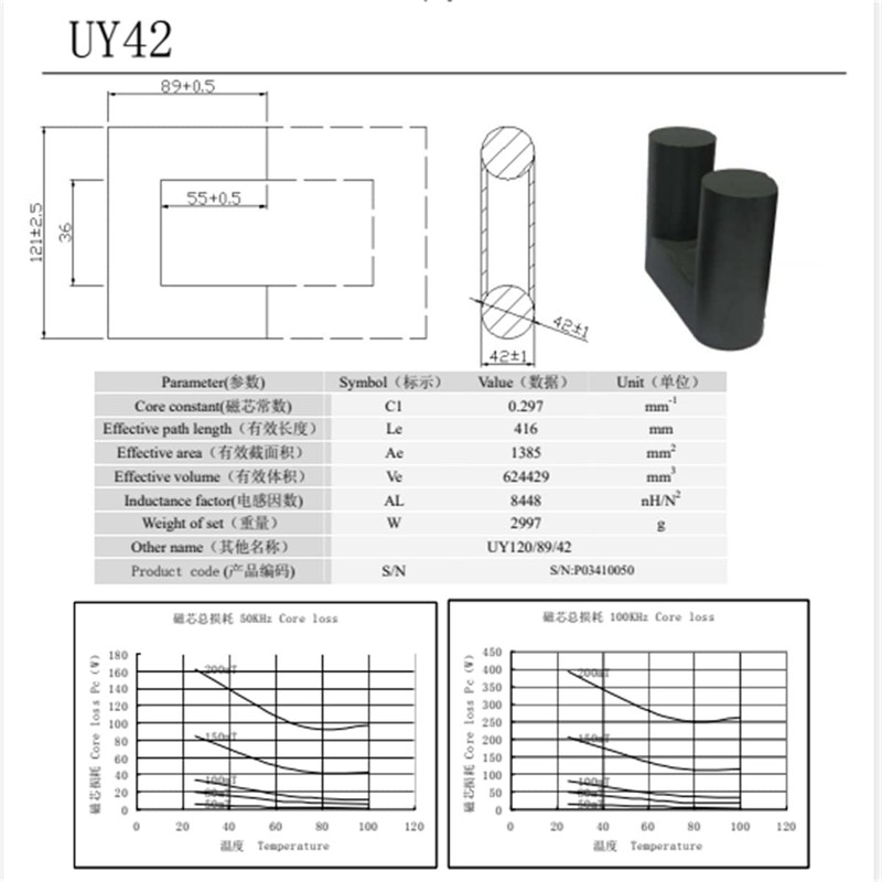 1pair UY42 Ultra Large Power Transformer Core UY120/89/42 UU Isolator