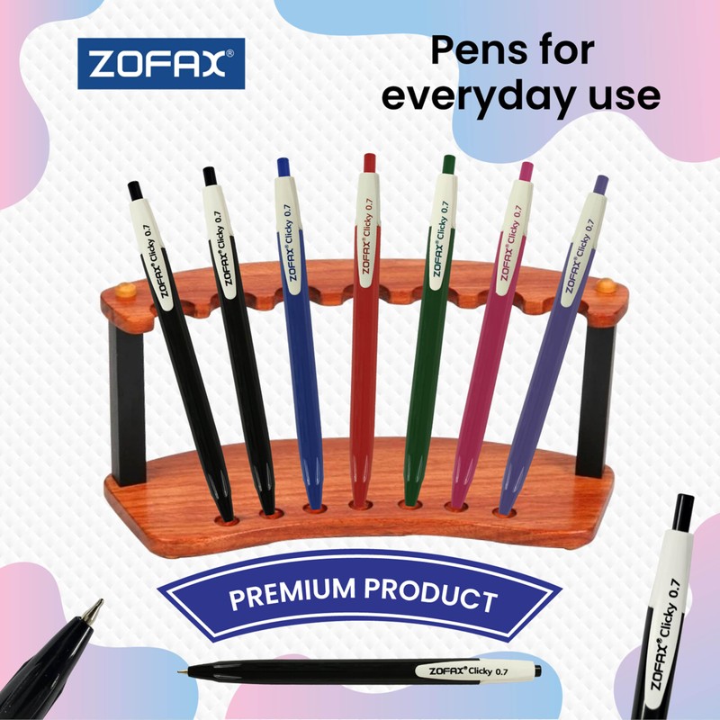 ZOFAX Clicky Retractable Ballpoint Pens, BLACK, Fine Point (0.7mm), Pack